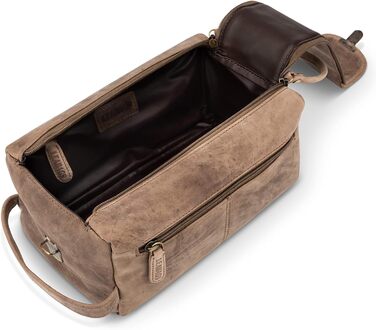 LEABAGS Преміум дорожній косметичний набір з натуральної шкіри для жінок та чоловіків | Культиватор | Vanity Case | Мийний мішечок (Palm Bay, Вінтажний сіро-коричневий)