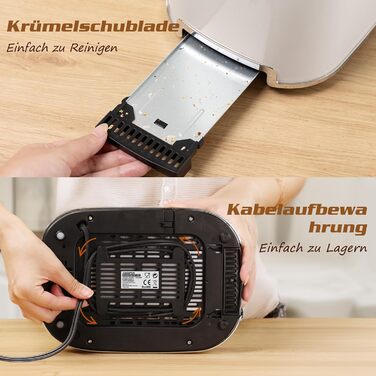 Тостер Aigostar 2-х секційний, Ретро, Кремовий, 800W, 6 рівнів підсмажування, Функції: Bagel, розморожування, підігрів, відміна