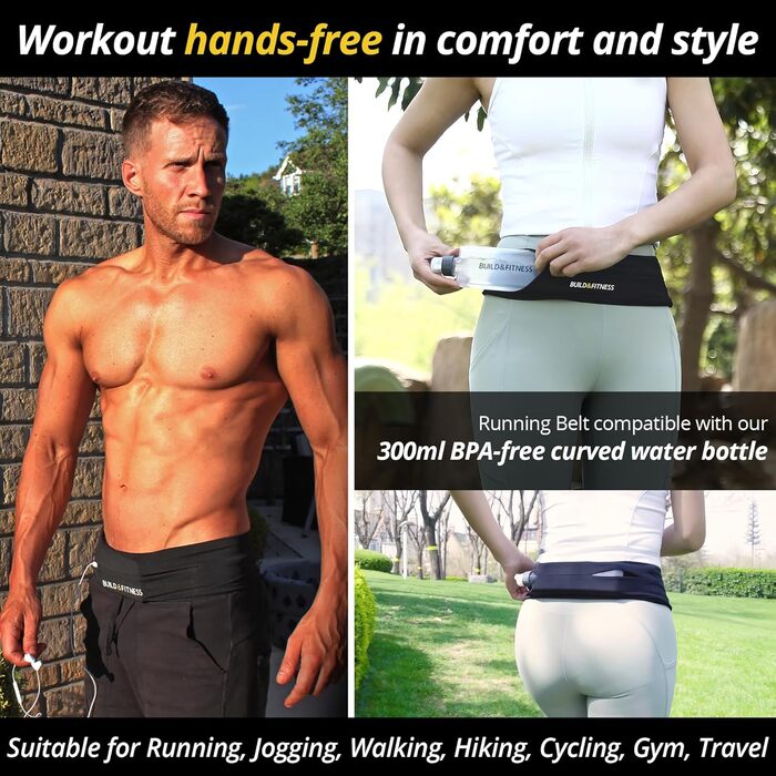 Пояс для бігу з кишенькою для телефону, ключів, чорний - для чоловіків та жінок