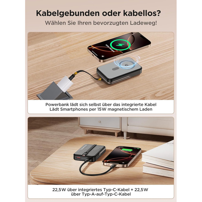 Портативний зарядний акумулятор Powerbank MagSafe 10000mAh з бездротовою зарядкою, USB-C, для iPhone, AirPods (Чорний)