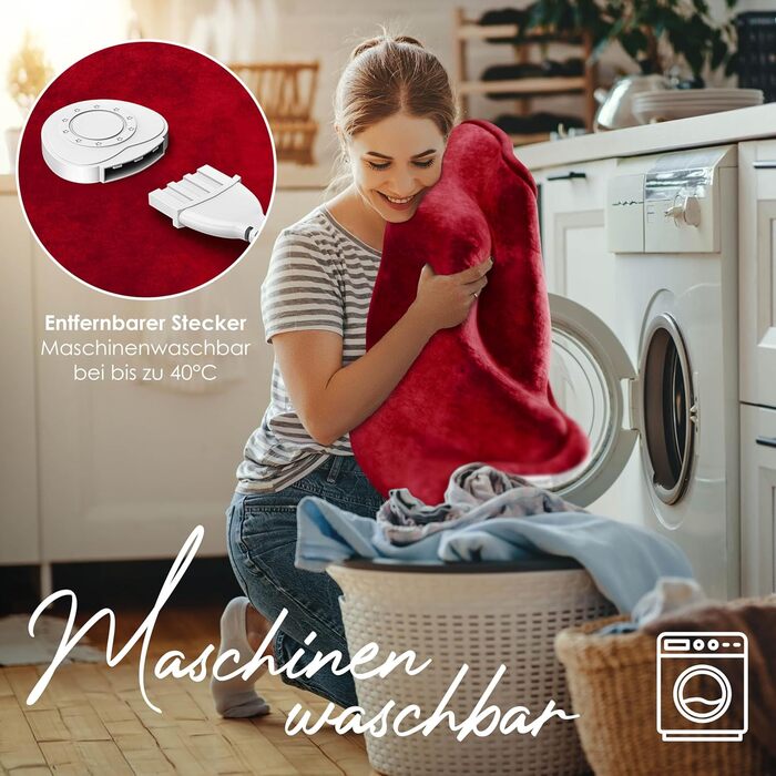 Електрична ковдра KESSER® з автовимкненням 200x180 см двостороння | Ковдра для ліжка, дивана | 9 температурних режимів | Пральна до 40°C | з таймером, цифровим дисплеєм, Бордовий колір