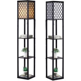 Стельова лампа RELAX4LIFE з 3 полицями, 26 x 26 x 160 см, чорна (Модель 2)