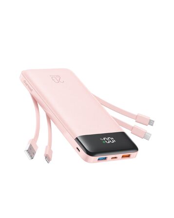 Повербанк Charmast 20000 mAh з 4 вбудованими кабелями, швидка зарядка 22.5W, портативний зовнішній акумулятор для iPhone, Android, iPad, рожевий