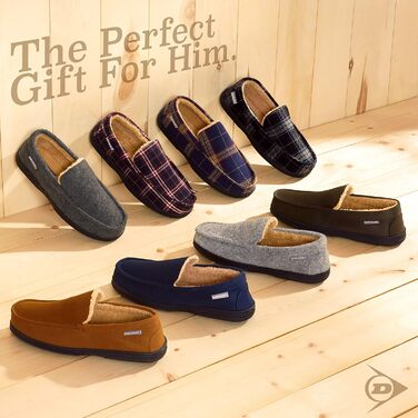 Чоловічі домашні тапочки-мокасини Dunlop з меморі-піною та флісовою підкладкою, неслизькі, розмір 41-46 (43 EU), чорний/сірий