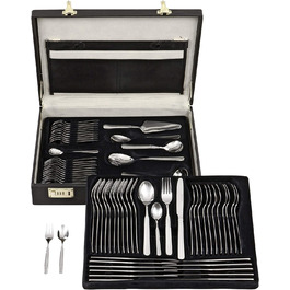 Набір столових приборів Gräwe Leipzig на 12 осіб (68 предметів) з нержавіючої сталі, з кейсом та столовим приладдям для тортів, ручна полірування, придатний для миття в посудомийній машині