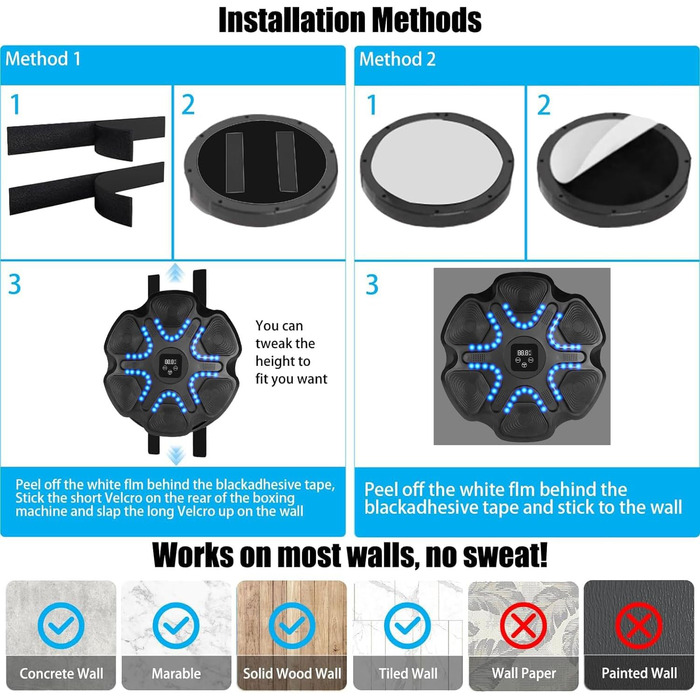 Музична боксівська машина Sunshine Smile Liteboxer: тренування на стіні з Bluetooth та регулюванням швидкості