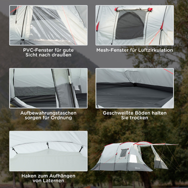 Outsunny Tunnel Tent 8-Person Tent with Sleeping Cabin, Living Room, Carry Bag, 2000mm Water Column, Gray | Aosom