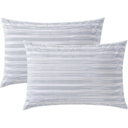 Nautica Standard Pillowcase Set, 2-Piece, Cotton Percale Bedding, Casual Home Decor (50.8 x 76.2 cm) (Beaux Stripe Blue)