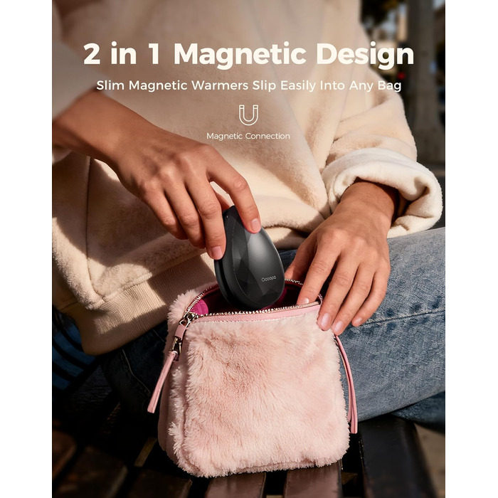 Електричні грілки для рук OCOOPA 2 шт., стильні, у формі діаманта з магнітом, акумуляторні, багаторазові, для жінок, подарунок на Різдво, для синдрому Рейно, піших прогулянок, кемпінгу, UT4 Rare (чорний)
