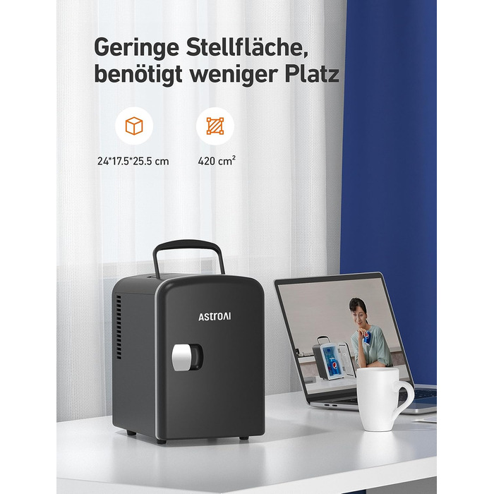 Міні-холодильник AstroAI, 4 літри, 6 банок, для авто, офісу, кімнати, косметики, 220V/12V, чорний