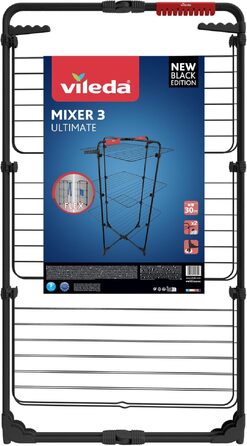 Сушарка для білизни Vileda Mixer 3 Ultimate Turmwäscheständer Black Edition, чорна, 30 м, сталева розкладна вежа на колесах