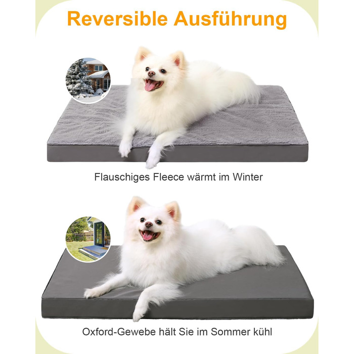 Ортопедичне ліжко для собак KSIIA, великі породи, 105x70 см, знімний чохол, двостороннє, темно-сірий (75x47x7 см)