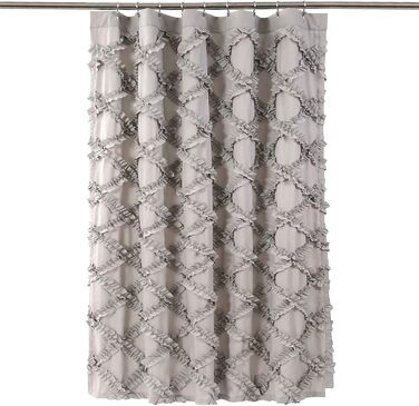 Штора для душу Lush Decor, Шармучий стиль шабі-шик, дизайн у стилі фермерського будинку, 182,9 x 182,9 см, слонова кістка/світло-жовтий (сірий)