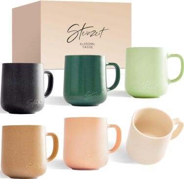 Stone Age Design Coffee Cups (6x350ml) - 100% Handmade Coffee Mugs - Set of 6 Unique Pastel Colors - Large 350ml Mug Suitable for Any Beverage