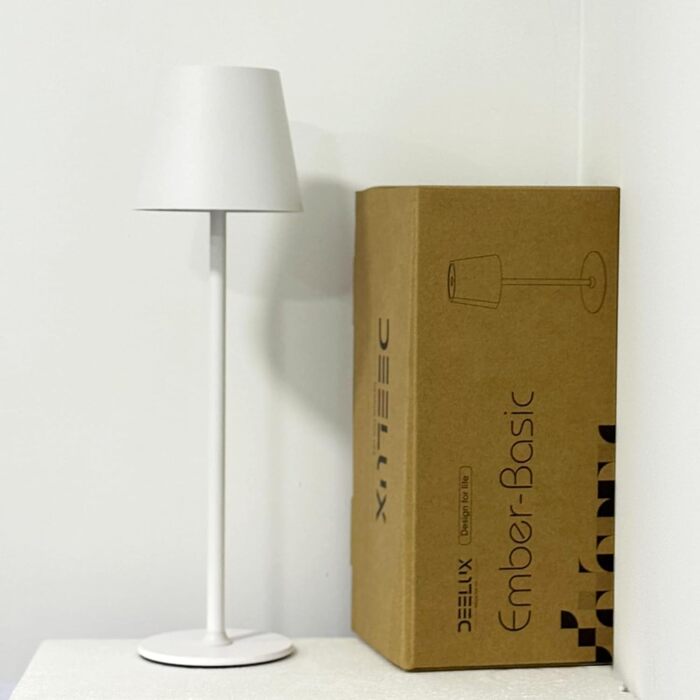 Настільна LED лампа DEELUX акумуляторна, димована, бездротова, з USB-C, 3 режими кольору (2700K/3600K/5000K), водонепроникна IP44, бежева