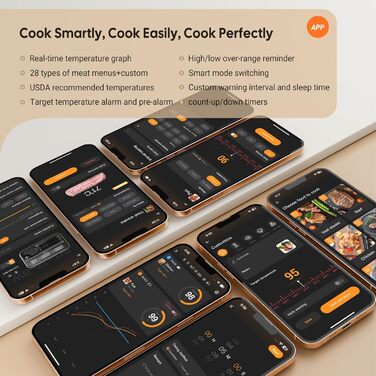 Інструмент Inkbird INT-12-BW: Бездротовий термометр для м'яса з Bluetooth 5.4 та Wi-Fi, водонепроникний (IP67), для приготування на грилі, в духовці, коптильні, ротатерії та аерофритюрниці