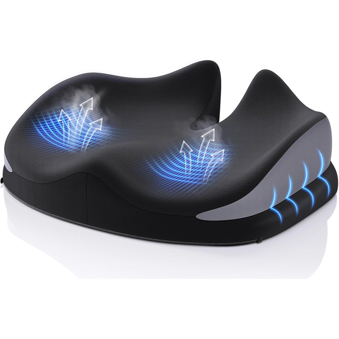 Ортопедична подушка для сидіння Benazcap з Memory Foam для полегшення болю в куприку. Підходить для авто, дивана, офісу та інвалідного візка. Чорний колір.