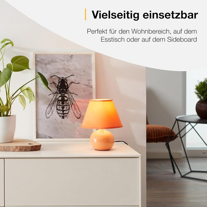 BRILLIANT Primo – стильна настільна лампа з тканинним абажуром, оранжевого кольору, для спальні, вітальні та приліжкового столика, цоколь E14