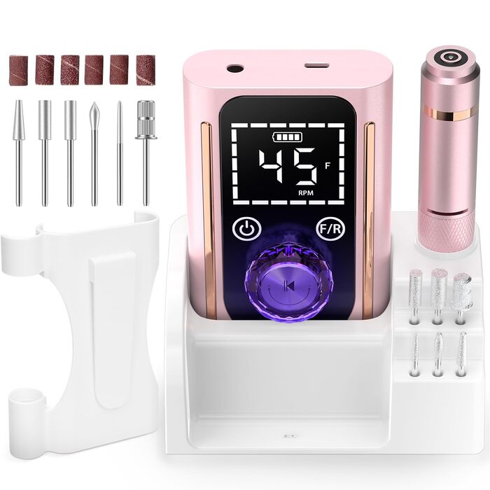 Професійна електрична фрезер для нігтів 45000 RPM, портативна, для манікюру та педикюру, рожева