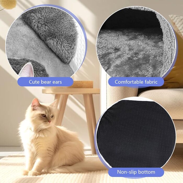 Кігтеточка-будиночок для котів, 40 см, сірий. М'яке ліжко з антиковзким дном та знімним матрацом. Підходить для котів та собак вагою до 5 кг.