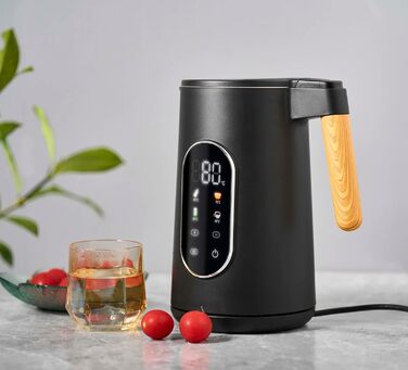 Електричний чайник з регулюванням температури 1.7л, 2200W, чорний, з дерев'яною обробкою