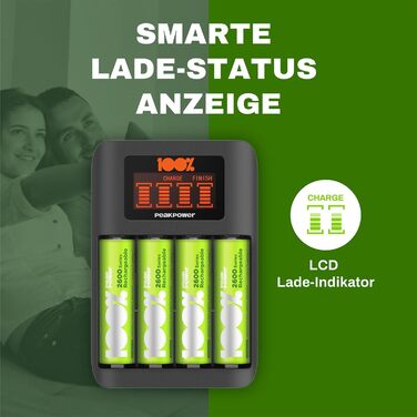 Зарядний пристрій PeakPower для акумуляторів AA AAA з 8 акумуляторами (4 x AA + 4 x AAA), захист від перерозряду, таймер безпеки, USB, пластикова упаковка, 8 слотів, швидка зарядка