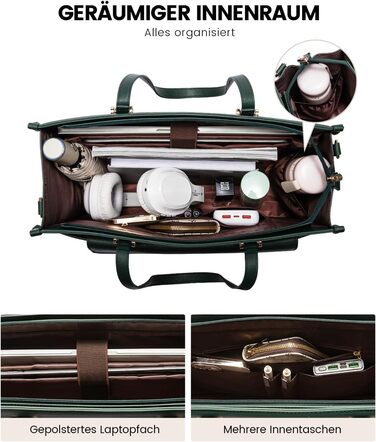 Сумка для ноутбука LOVEVOOK жіноча водонепроникна, сумка для роботи та навчання, бізнес-портфель, 15.6 дюймів (темно-зелений)