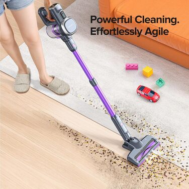 Потужний акумуляторний бездротовий пилосос Lubluelu – 50 хвилин роботи, щітка Anti-Tangle, 2 фільтри, ідеальний для твердих поверхонь, килимів та шерсті тварин, фіолетовий