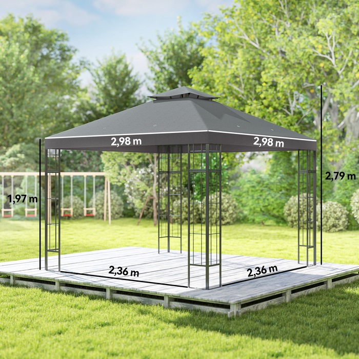 Outsunny Gazebo with Double Roof, approx. 3x3 m Water-Repellent, Stable, Winter-Proof Garden Gazebo with UV Protection, Party Tent made of Metal, for Garden, Terrace, Dark Grey | Aosom