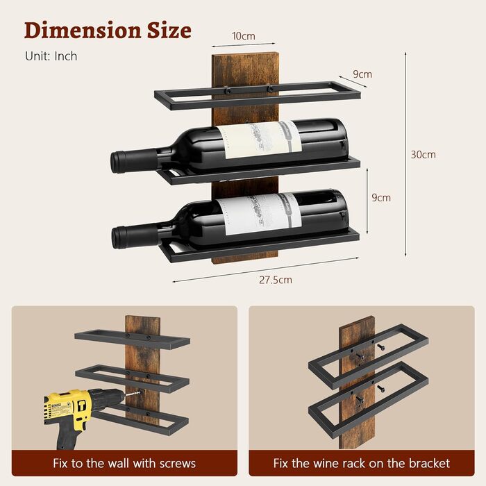 Металева полиця для вина FAVOOSTY на стіну, 3 яруси, чорна - для вітальні, спальні, винного підвалу