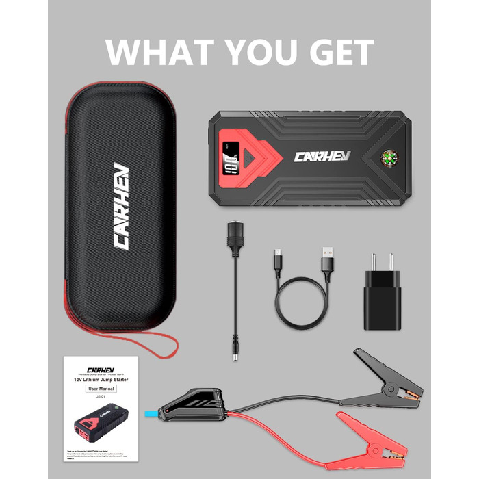 Портативний пусковий пристрій Starthilfe Powerbank для автомобіля: 3000A, LED ліхтарик, 12V, для бензинових та дизельних двигунів (до 10L)