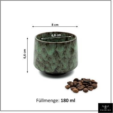 Набір чашок для еспресо Pheniox Tibet Mini (5 шт., 100 мл) з кераміки без ручки | Для еспресо, мокко, спецій | Посуд для подарунка | Стійкий до миття в посудомийній машині