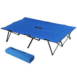 Outsunny Folding Camping Cot for 2 People, Folding Bed with Carry Bag, Up to 136 kg, Steel Oxford Fabric, Blue+Black, 193x125x40cm | Aosom