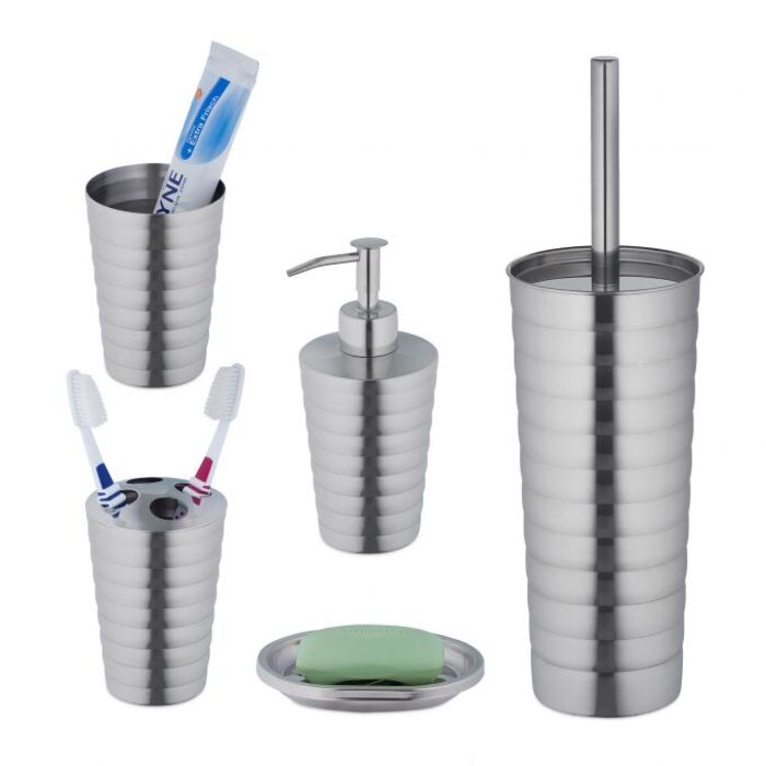 Relaxdays 5-piece Bathroom Set Stainless Steel