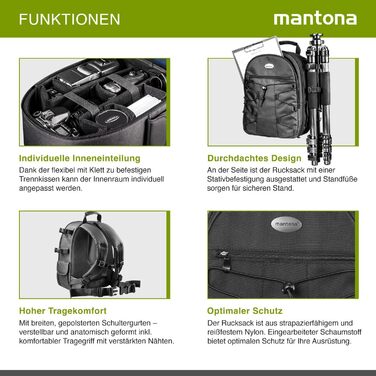 Рюкзак для камери Mantona Azurit Single, чорний, для DSLR/DSLM, до 5 об'єктивів та аксесуарів, з кріпленням для штатива