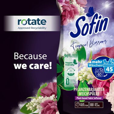Набір кондиціонера для білизни Sofin Tropical Blossom, веганський, з ефектом проти котушкості, без мікропластику, 0.81 л x 10 шт (для 45 прань кожна пляшка)