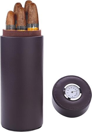 Вишуканий шкіряний тютюнотримач для сигар з кедрової деревини та зволожувачем (колір: коричневий)