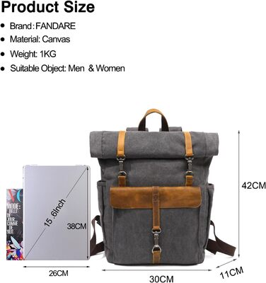 Рюкзак FANDARE Rolltop з водонепроникною тканиною, 15.6