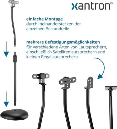 Підставка для колонок Xantron® ECO-SS05: регульована висота до 103 см, з антиковзким покриттям та прихованою прокладкою кабелю, комплект з кріпленням