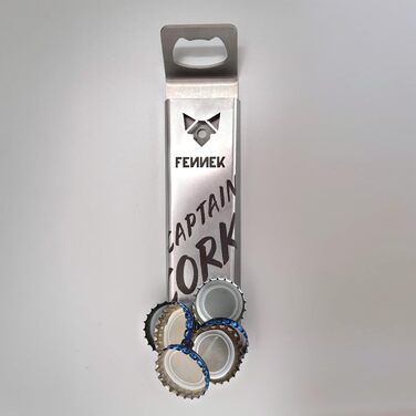 FENNEK Captain Cork | Bottle Opener | Integrated, super-strong magnet for up to 40 bottle caps | Easy mounting with adhesive tape or screws | made of stainless steel | Made in Germany