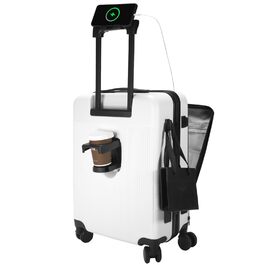 Валіза ручної поклажі 20 дюймів з відділенням для ноутбука, легка валіза з жорстким корпусом та TSA-замком, кабінний багаж на спінених колесах, USB-зарядний пристрій та тримач для напоїв (білий)