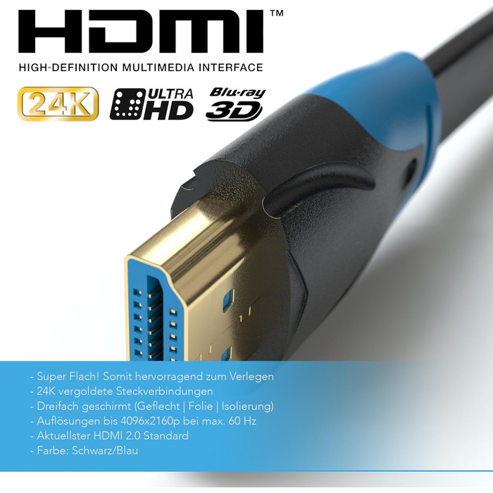 Кабель HDMI 2.0 Flat White 10м: 4K@60Hz, HDR, Ethernet, Ultra HD, 3D, Full HD, 1080p, ARC, білий