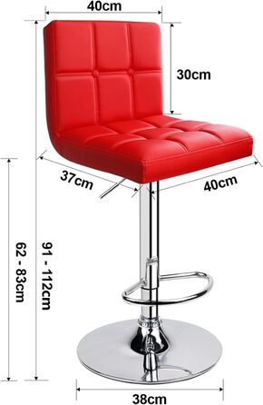 Барний стілець Leader Accessories (2 шт) - регульована висота 62-83 см, обтягнутий червоним шкірозамінником, поворотний на 360°
