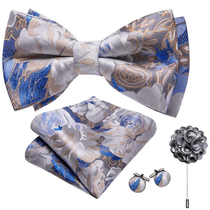 Краватка в клітинку Barry.Wang: комплект з краваткою, нагрудником та запонками. Класична смужка (блакитний/білий)