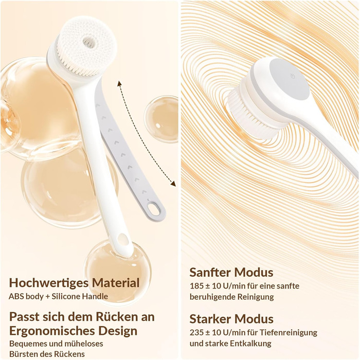 Електрична щітка для спини, м'яка ексфоліація, довгоручна душова щітка, допомога у нанесенні крему для жінок, чоловіків, людей похилого віку, глибоке очищення для всіх типів шкіри, гарна піна - Рожева (Перламутровий)