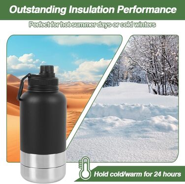 Водяна пляшка для собак на прогулянці, 950 мл, з мисками для води та їжі, ізольована сталева термопляшка, для подорожей, активного відпочинку