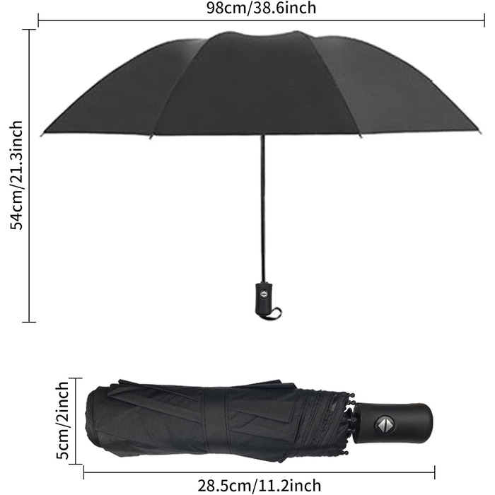 Шкільний парасолька Rseuphiee: стійкий до вітру, автоматичний, компактний, чорний, для дорослих та дітей