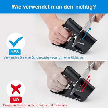 Точилка для ножів Adoric з 3 ступенів, вольфрамовий сталь, діамант, кераміка. Чорний колір