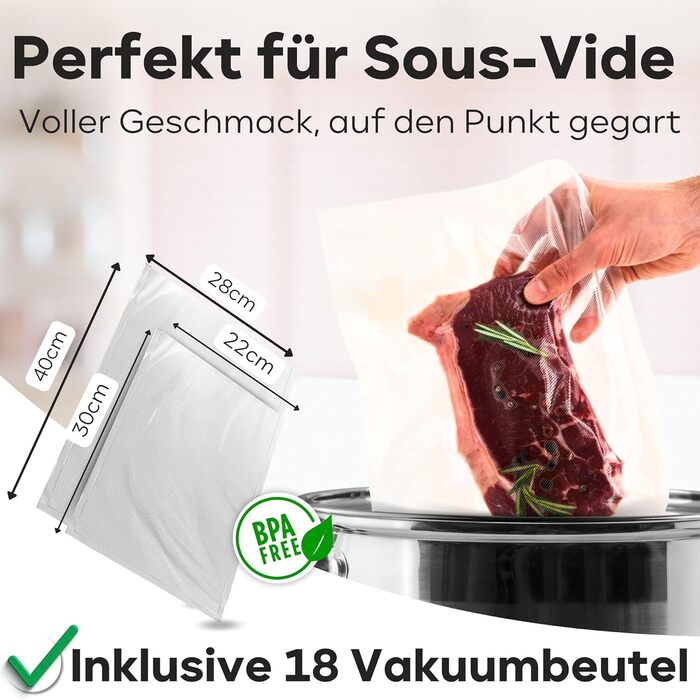 ProfiCook® Вакуумний пакувальник PC-VK 1080: 18 пакетів, Sous Vide, стабільний шов, 12 л/хв, зберігає продукти до 8 разів довше