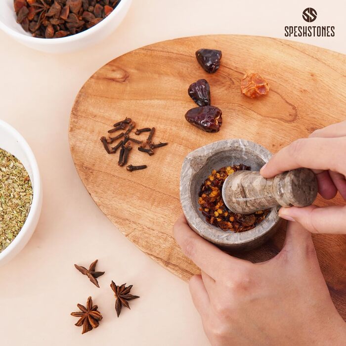 Набір ступка та товкачок з каменю, 7,6 см, ручної роботи, для кухні, спецій та декору